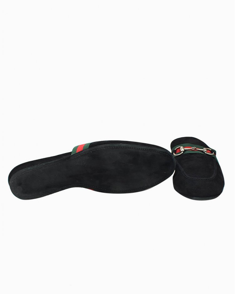 Mule Gucci original suede faixa web preto masculino